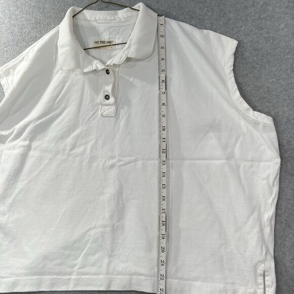 We The Free White Oversized Collar Polo Shirt Sleeveless M Boxy Basic - Picture 11 of 11